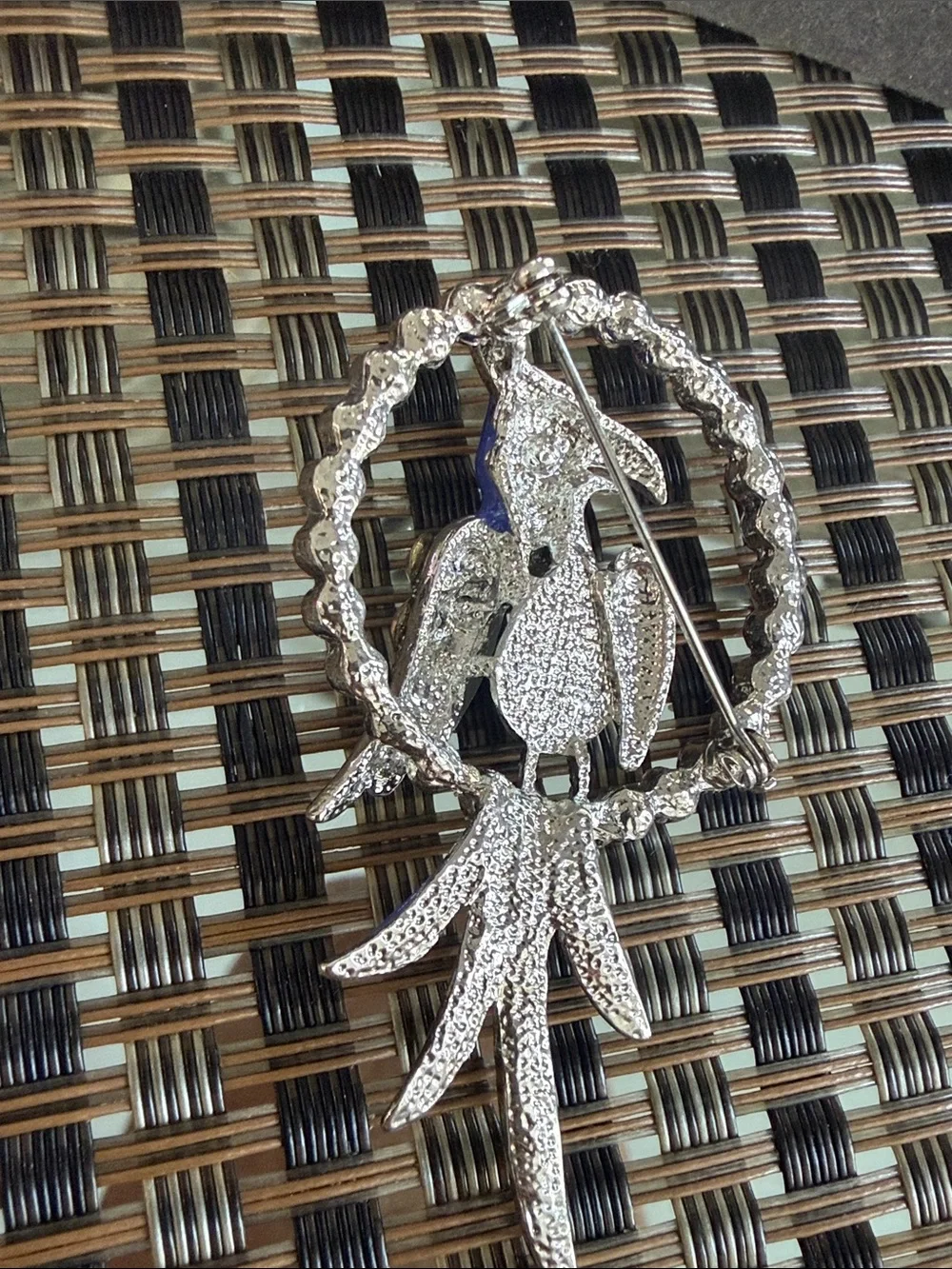 Vintage Blue Parrot Crystal Brooch Pin